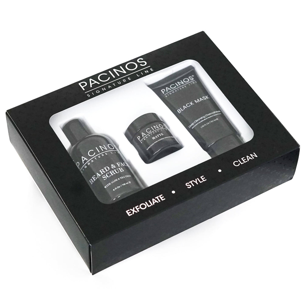 Coffret cadeau Essentials - Gommage barbe et visage, mat 1oz et masque facial