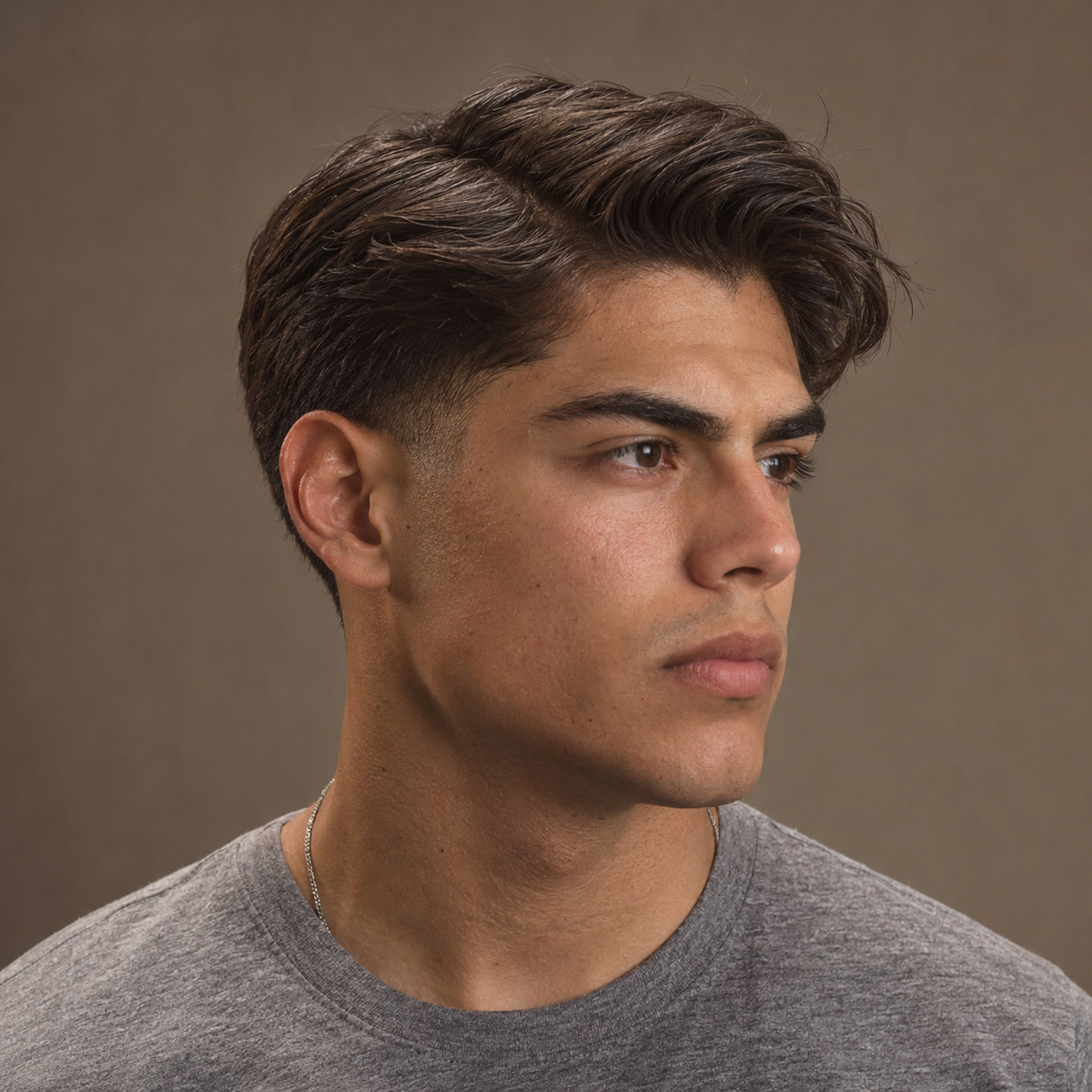 Man with a smooth side-swept hairstyle with a soft semi-shine finish styled with Pacinos Creme