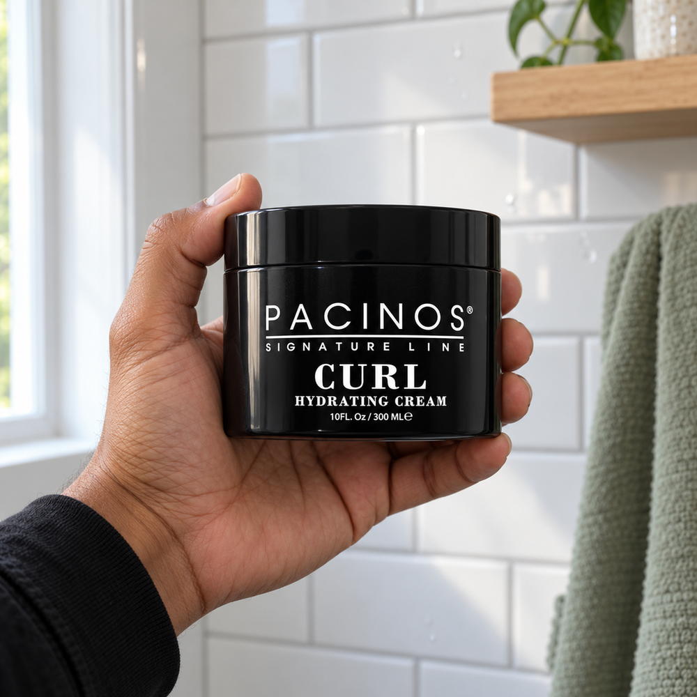 Pacinos Curl Hydrating Cream 10 oz jar in hand