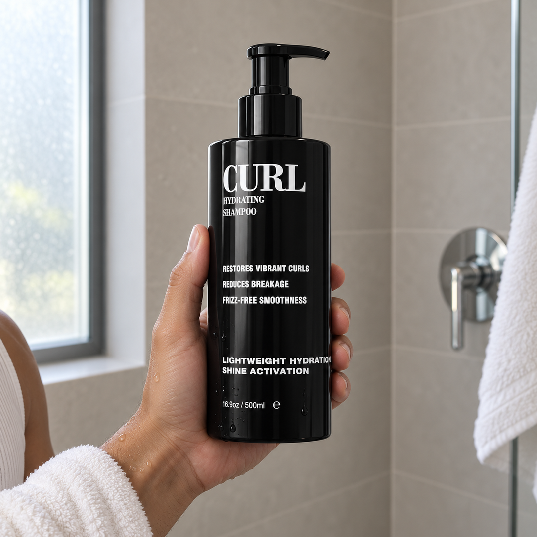 Pacinos Curl Hydrating Shampoo in hand