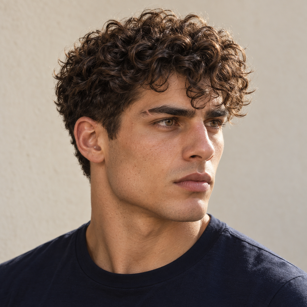 Man with soft, defined loose curls styled with Pacinos Curling Cream