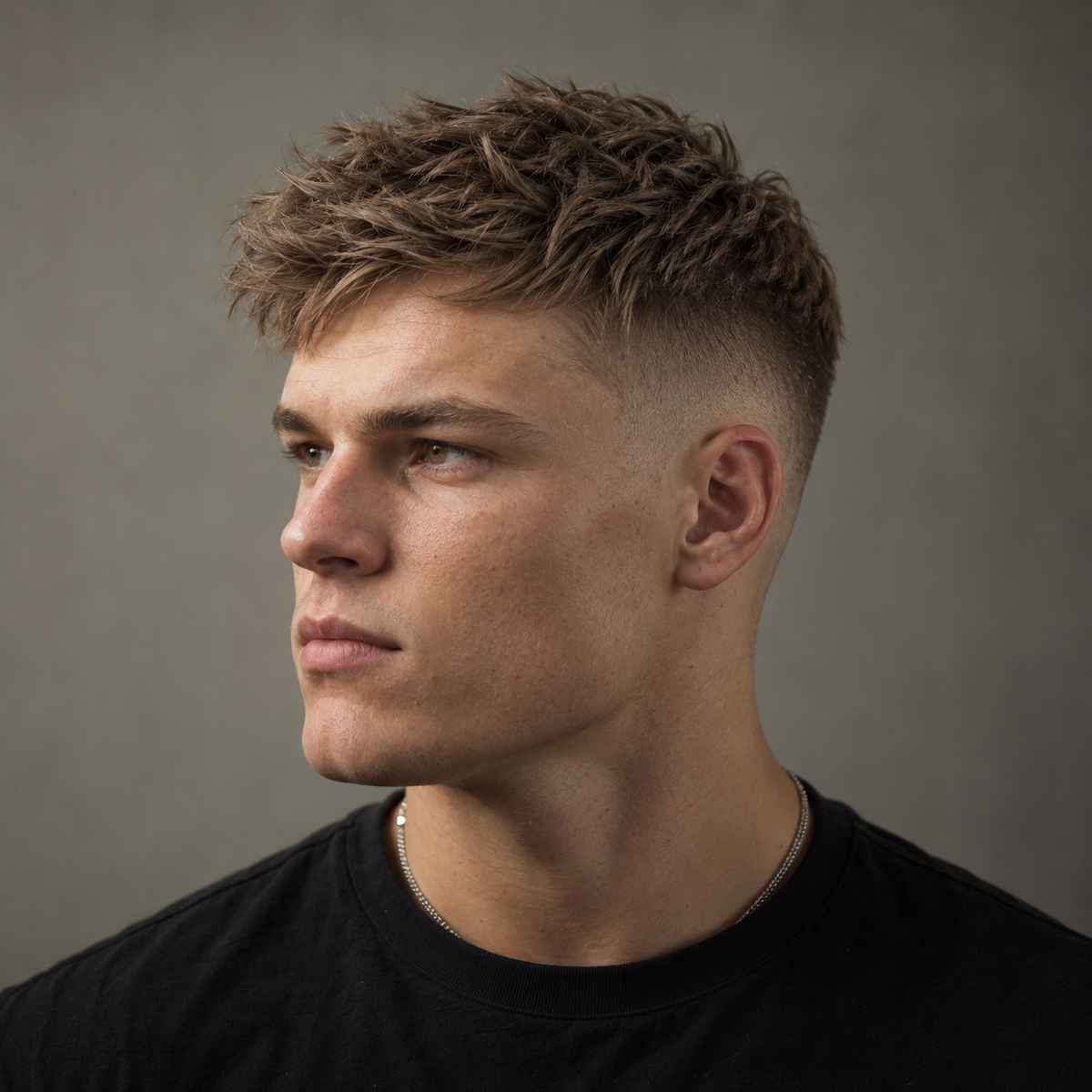 Man with a textured, matte, no-shine crop and skin fade styled with Pacinos Matte hair paste