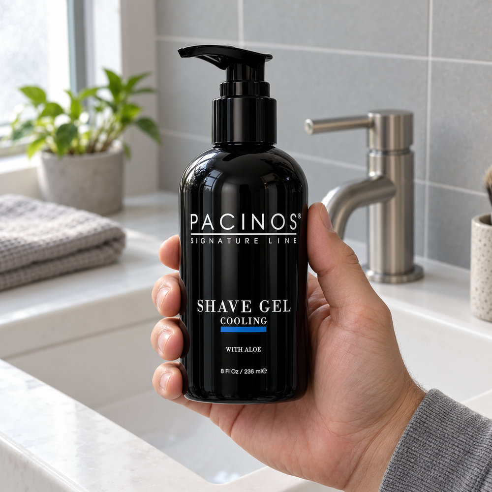 Pacinos Shave Gel Cooling 8 oz in hand