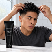 Man working Pacinos Styling Gel into his hair at the mirror