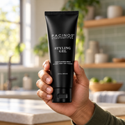 Pacinos Styling Gel 8 oz tube held in a man's hand
